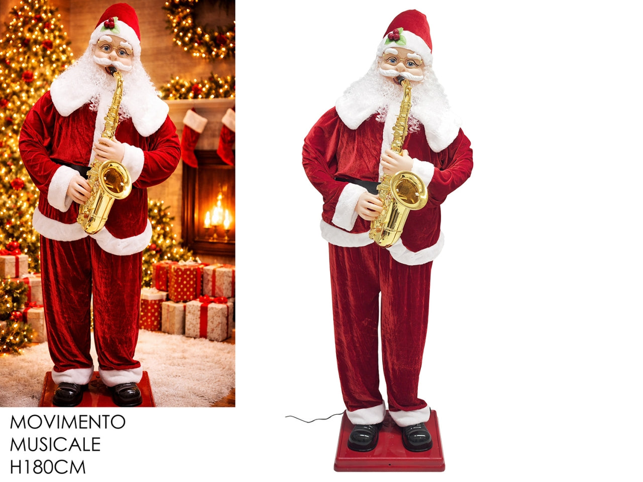 Babbo natale maxi 180cm con sax musica e movimento
