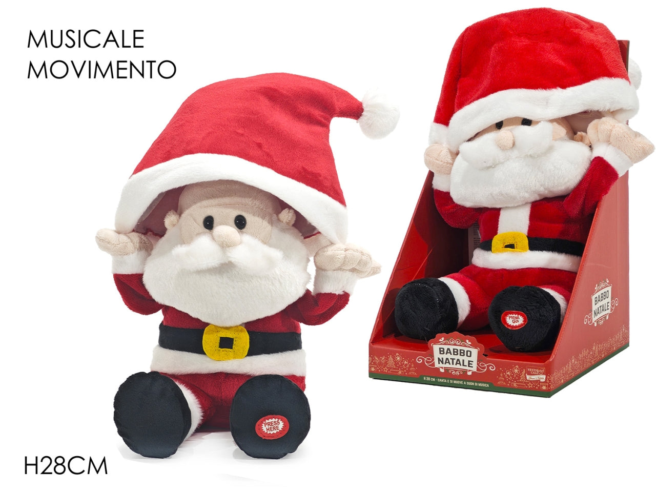 Babbo natale peluche 28cm con movimento e musica a batteria