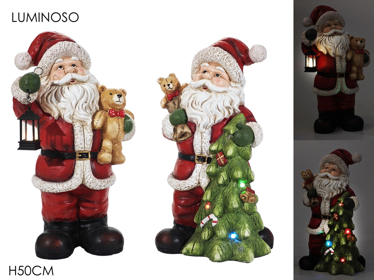 Babbo natale 50cm in magnesia con luce a batteria, 2 assortimenti