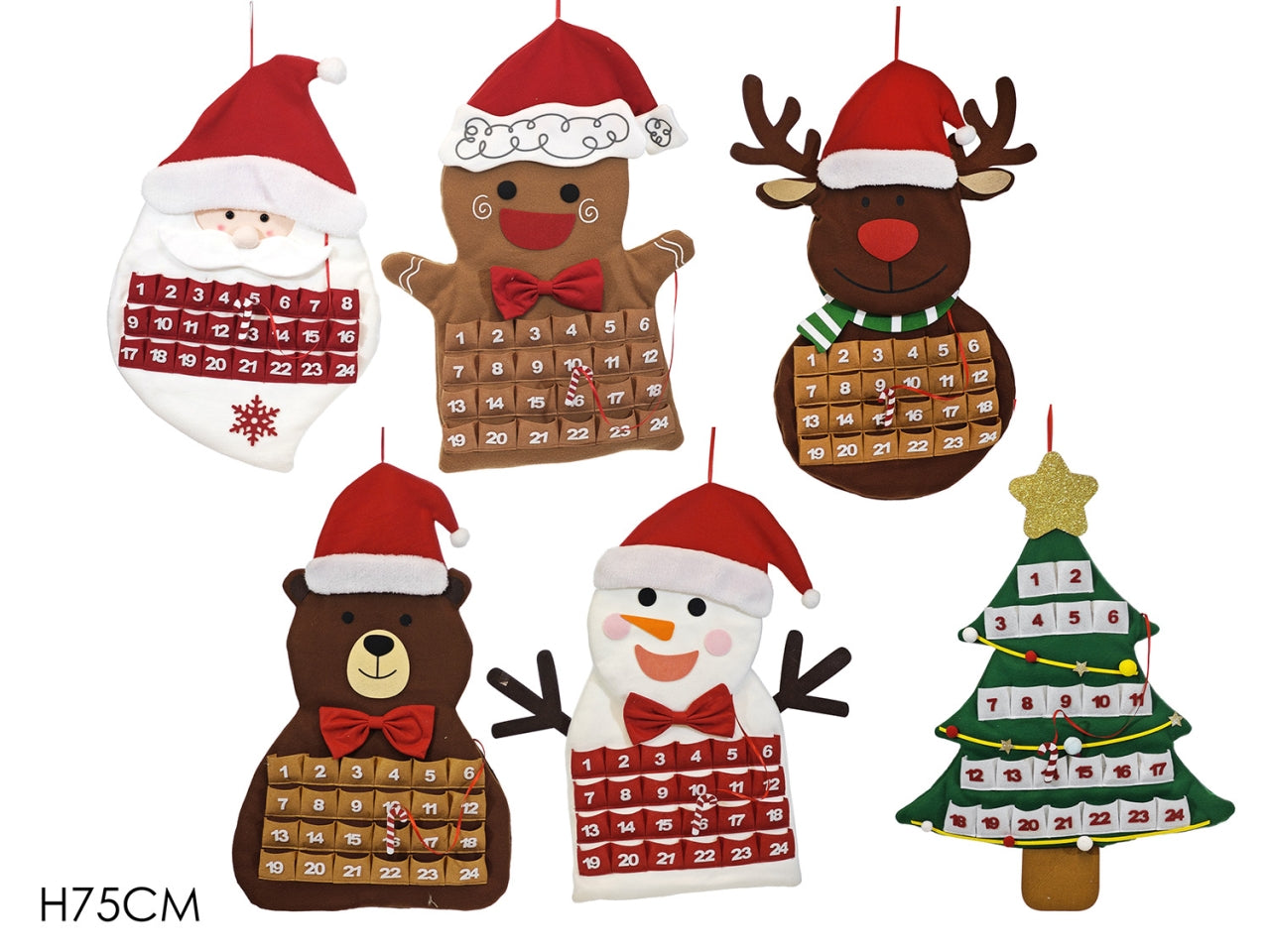 Calendario avvento maxi 75cm in poliestere, 6 assortiti