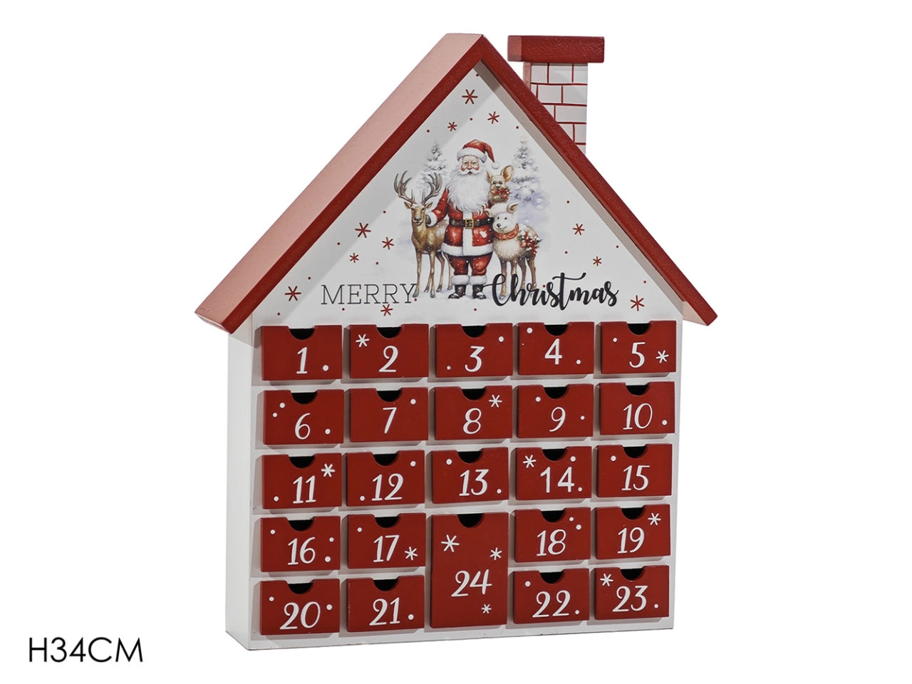 Casetta calendario dell'avvento 34cm in mdf con cassettine