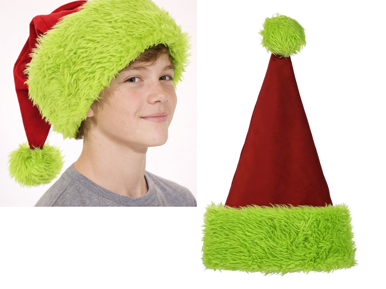 Cappello elfo in tessuto rosso con bordo verde