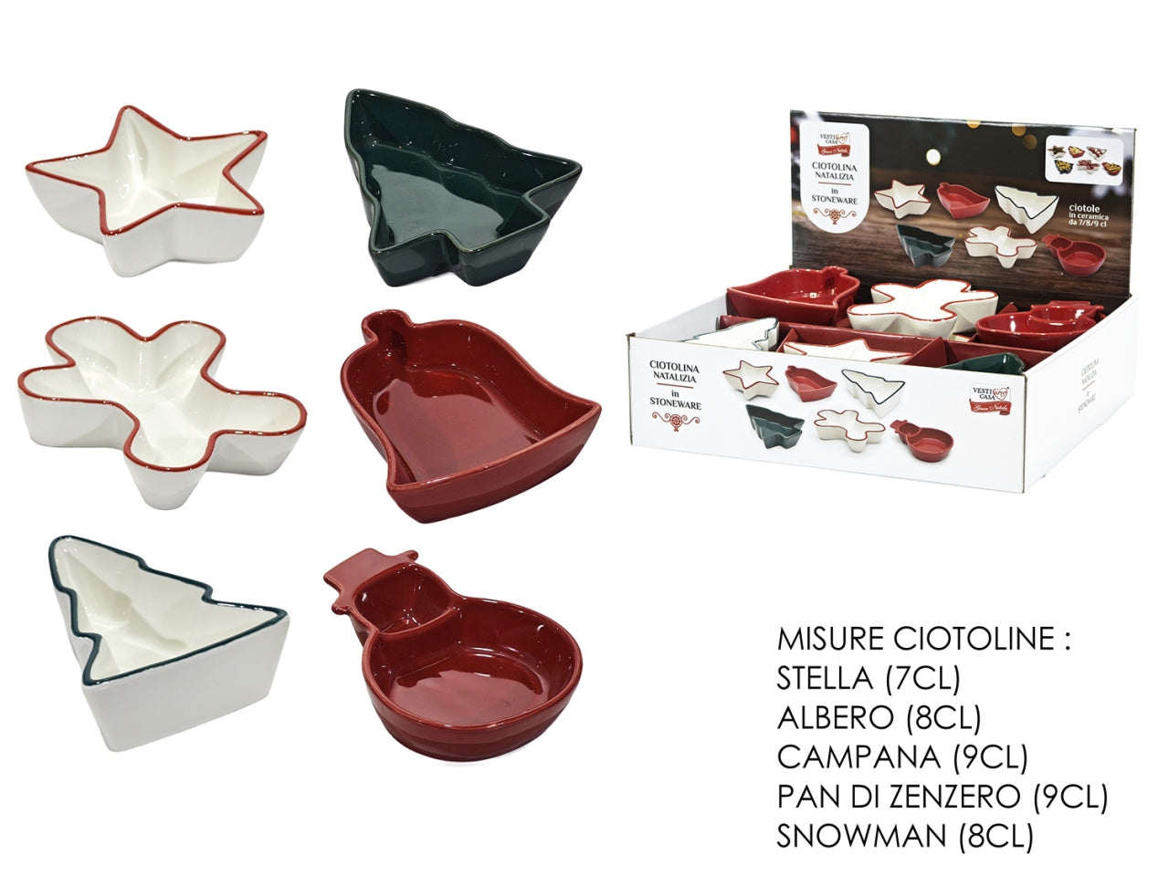 Ciotolina natalizia in ceramica, 6 modelli assortiti