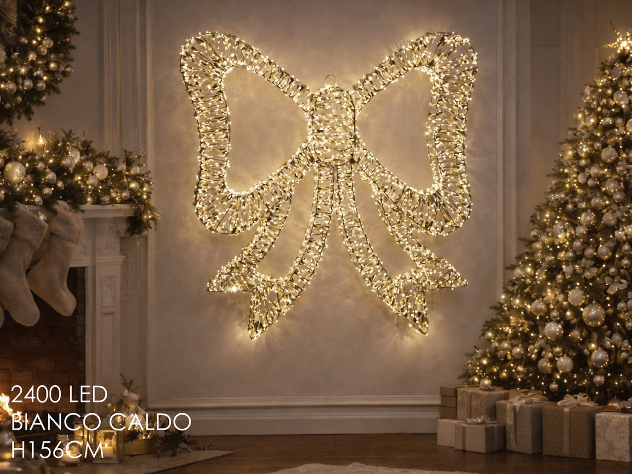 Fiocco luminoso maxi 156cm in metallo con 2400 mini led bianco caldo