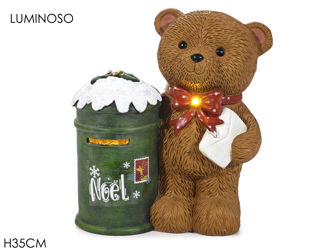 Orso 35cm in magnesia con luce a batteria in 2 modelli assortiti