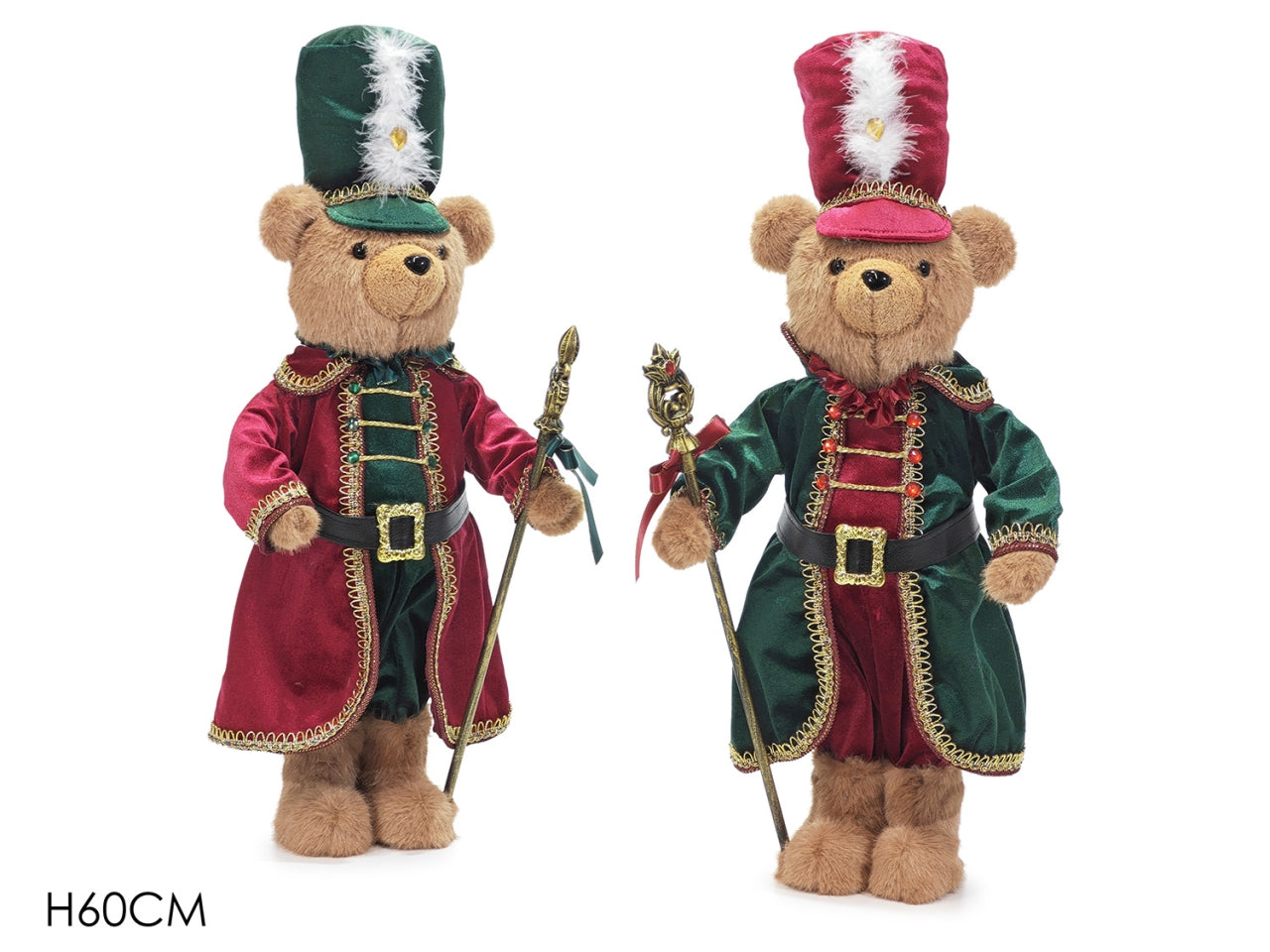 Orso soldatino 60cm in poliestere, 2 assortimenti