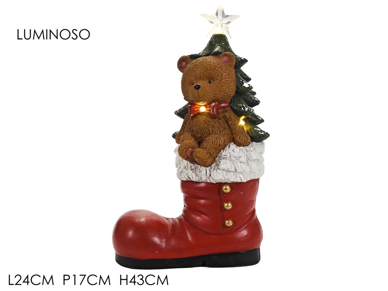 Orso su stivale 24x17xh.43cm in magnesia luminoso a batteria
