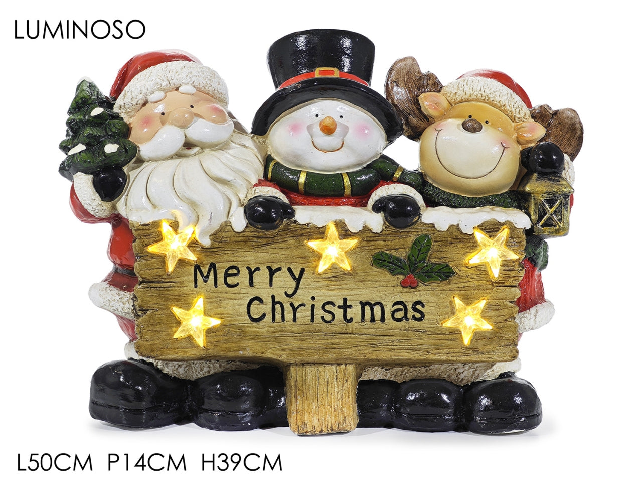 Personaggi con scritta 50x14xh.39cm in magnesia e luminoso a batteria