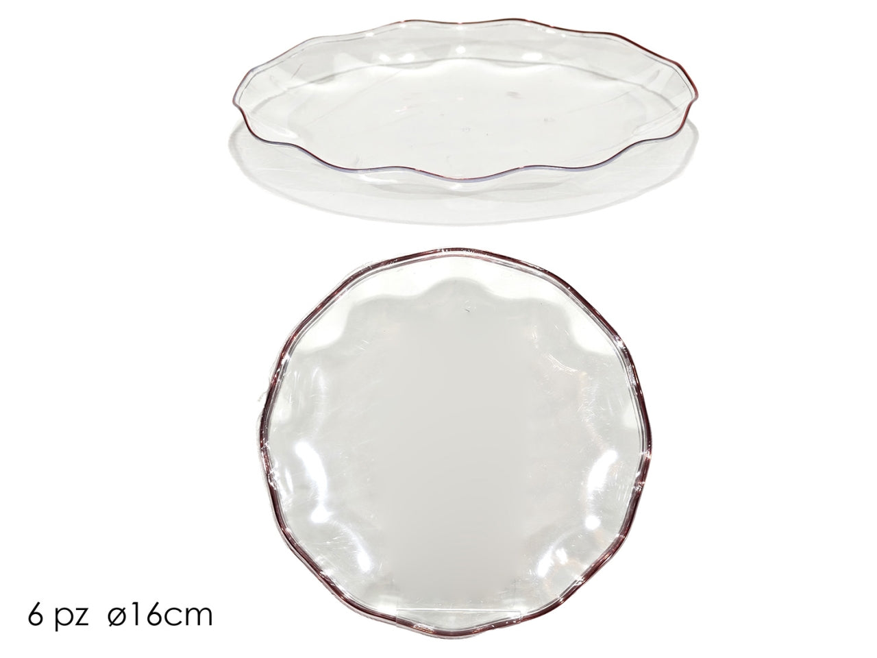 Piatti 16cm in plastica trasparente con bordo rosso, confezione da 6 piatti