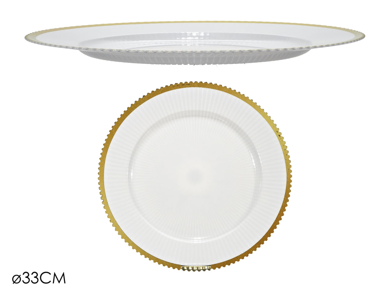 Piatti 33cm in plastica bianco con bordo oro, confezione da 2 piatti