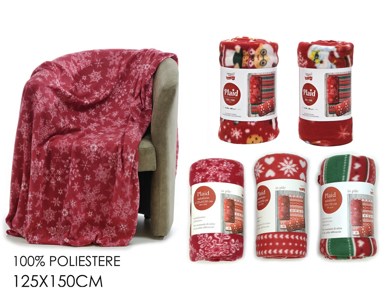 Plaid natalizio 125x150cm in 5 fantasie assortite