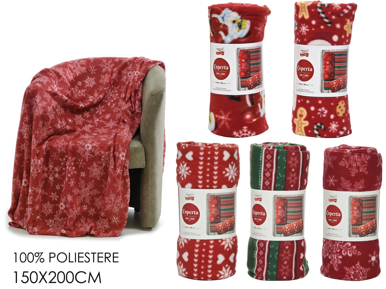 Plaid natalizio 150x200cm in 5 fantasie assortite