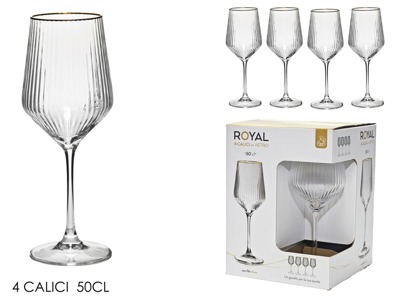 Royal calici in vetro trasparenti con filo oro, confezione da 4 pezzi da 50cl