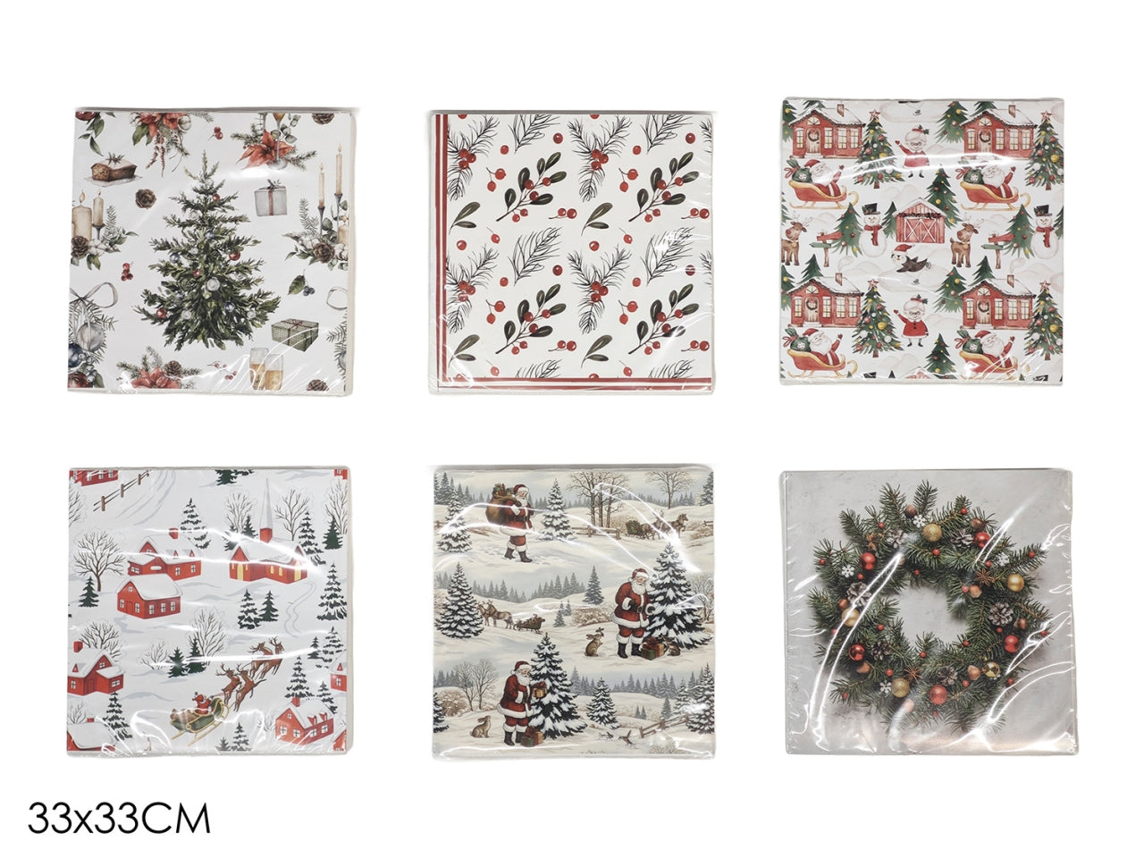 Tovaglioli di carta natalizi 33x33cm in confezione da 12 tovaglioli, 6 fantasie assortite