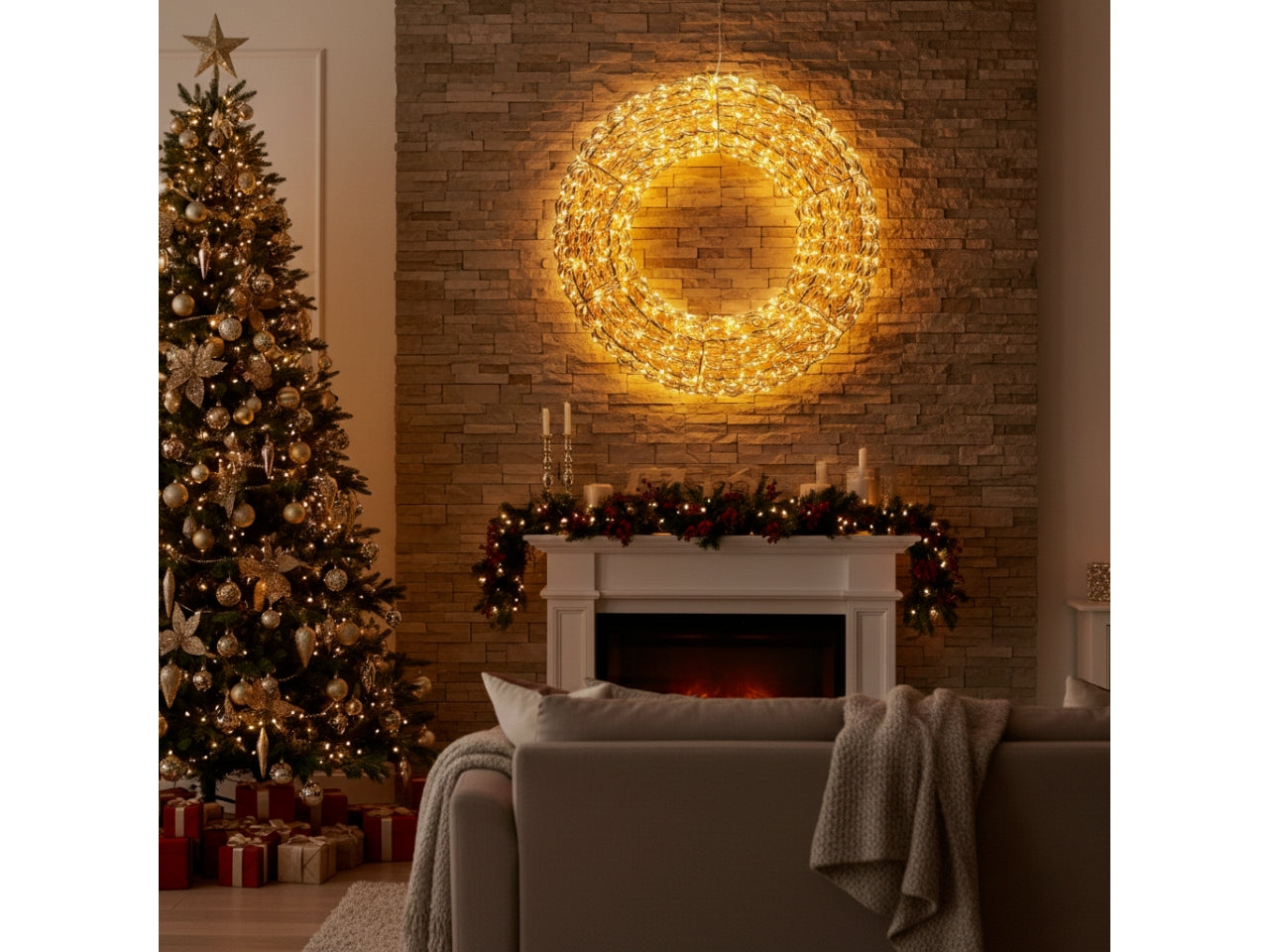 Corona 3D 60cm rose gold con 720 microled bianco caldo, FlashLED Diamond, IP44 interno/esterno