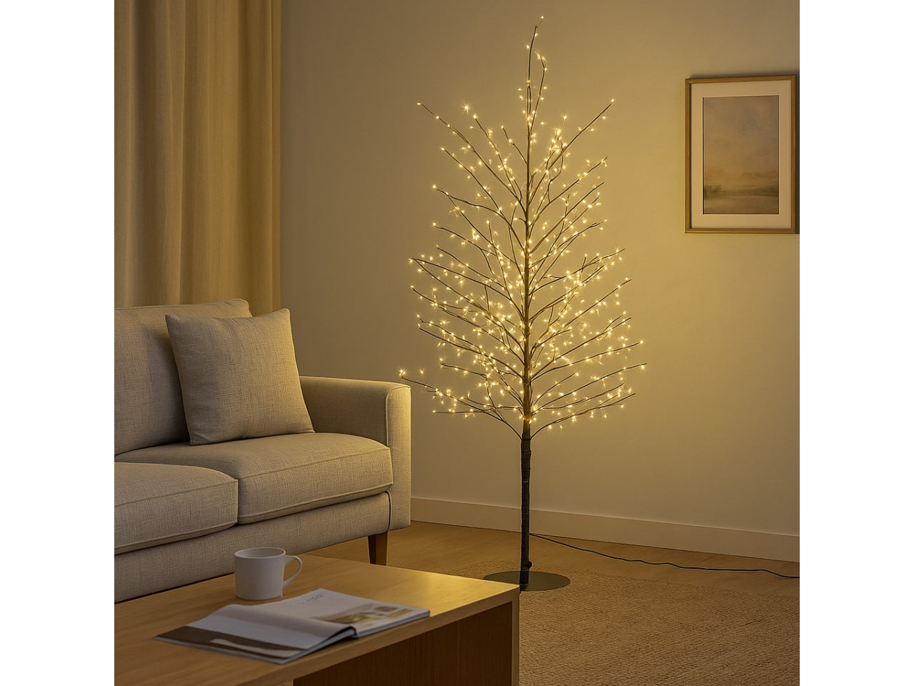 Albero ramo tiglio marrone h170cm con 784 microled bianco caldo, gioco di luce flashled diamond, rami modellabili, IP44 interno/esterno