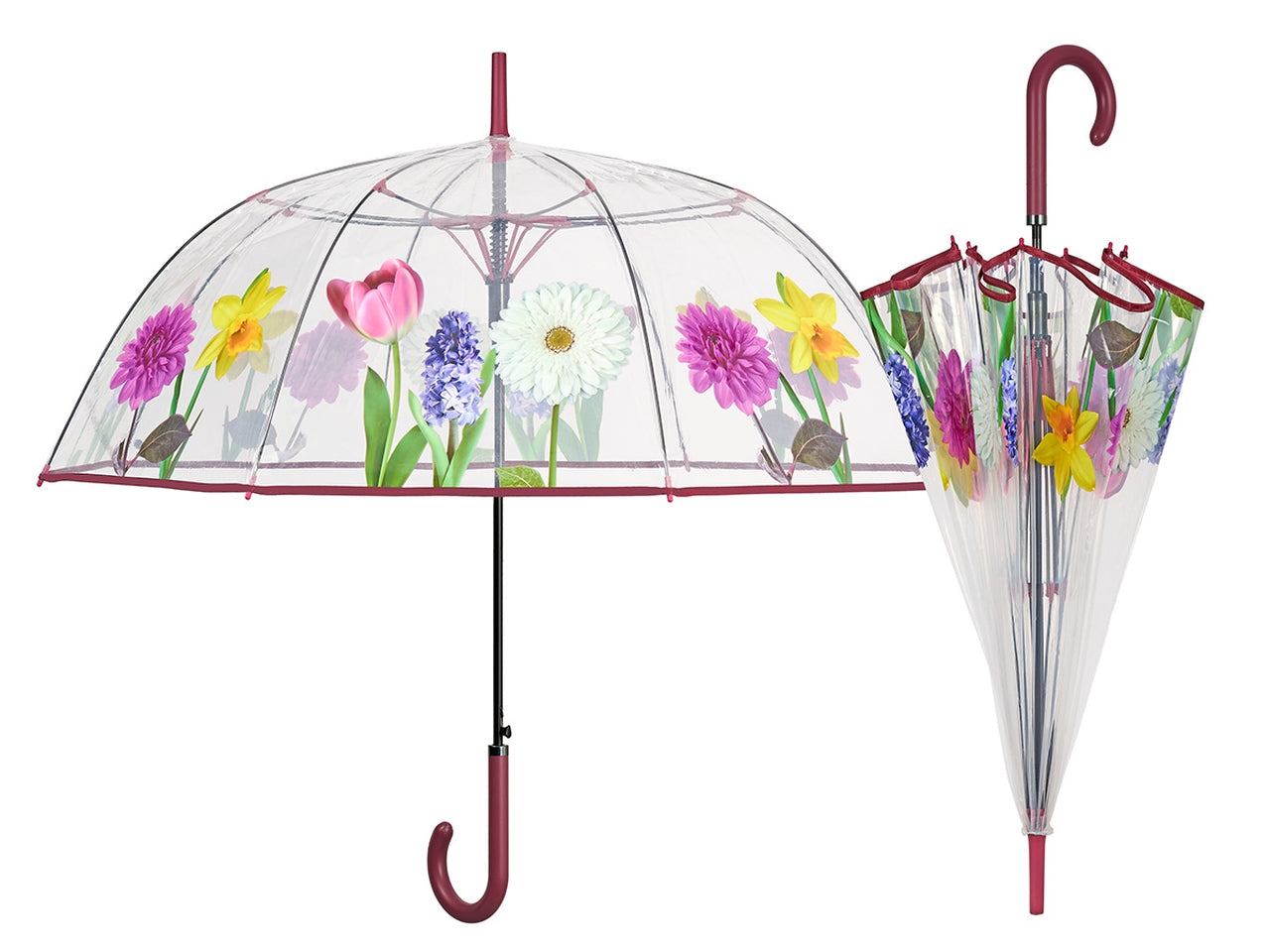 Ombrello donna cupola automatico 61cm trasparente poe fiore+bordo perletti