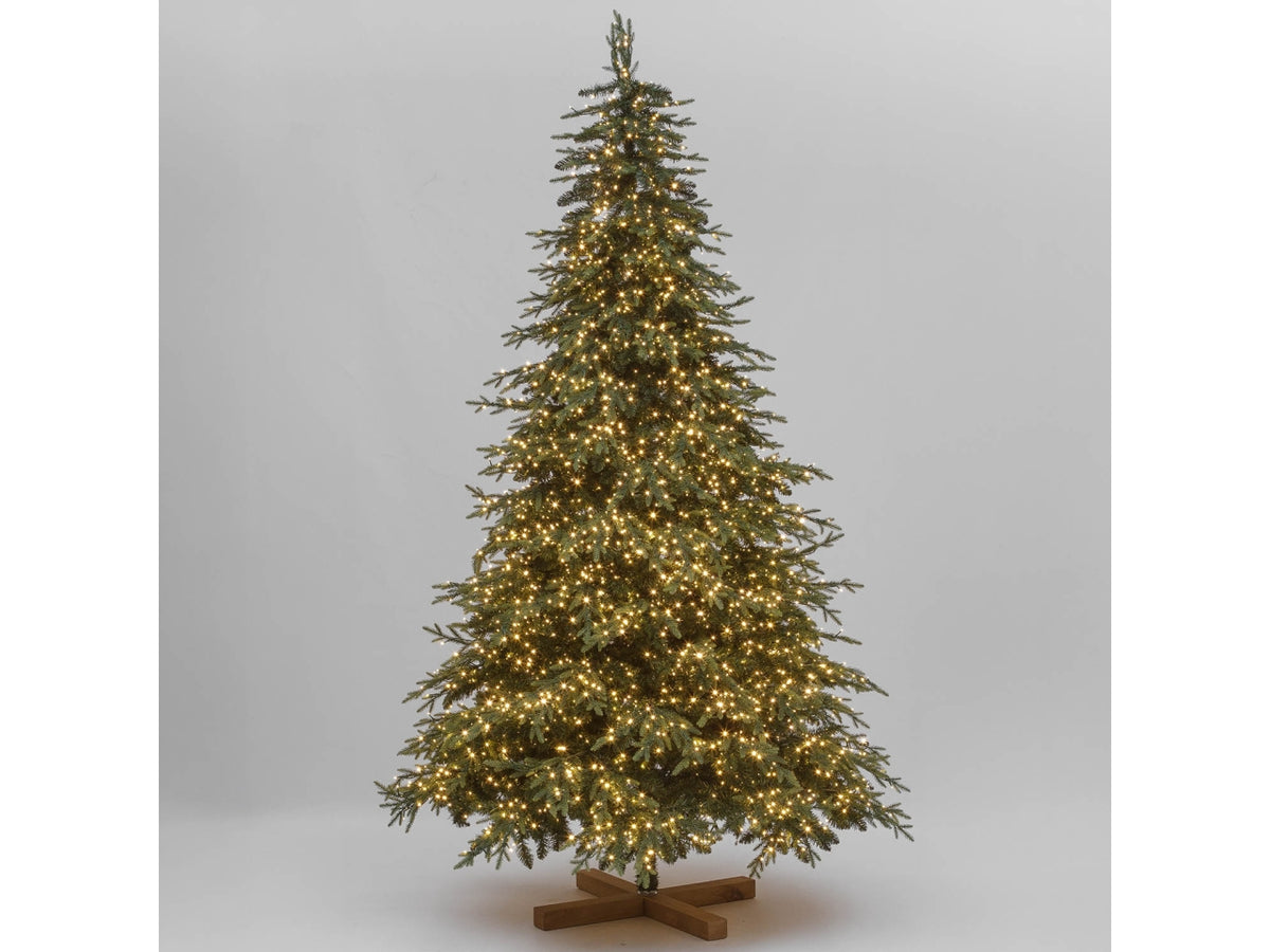 Albero di natale pino deluxe Prelit 255cm con 5150 miniled bianco caldo, 4337 punte in PE+PVC diametro 150cm apertura ad ombrello