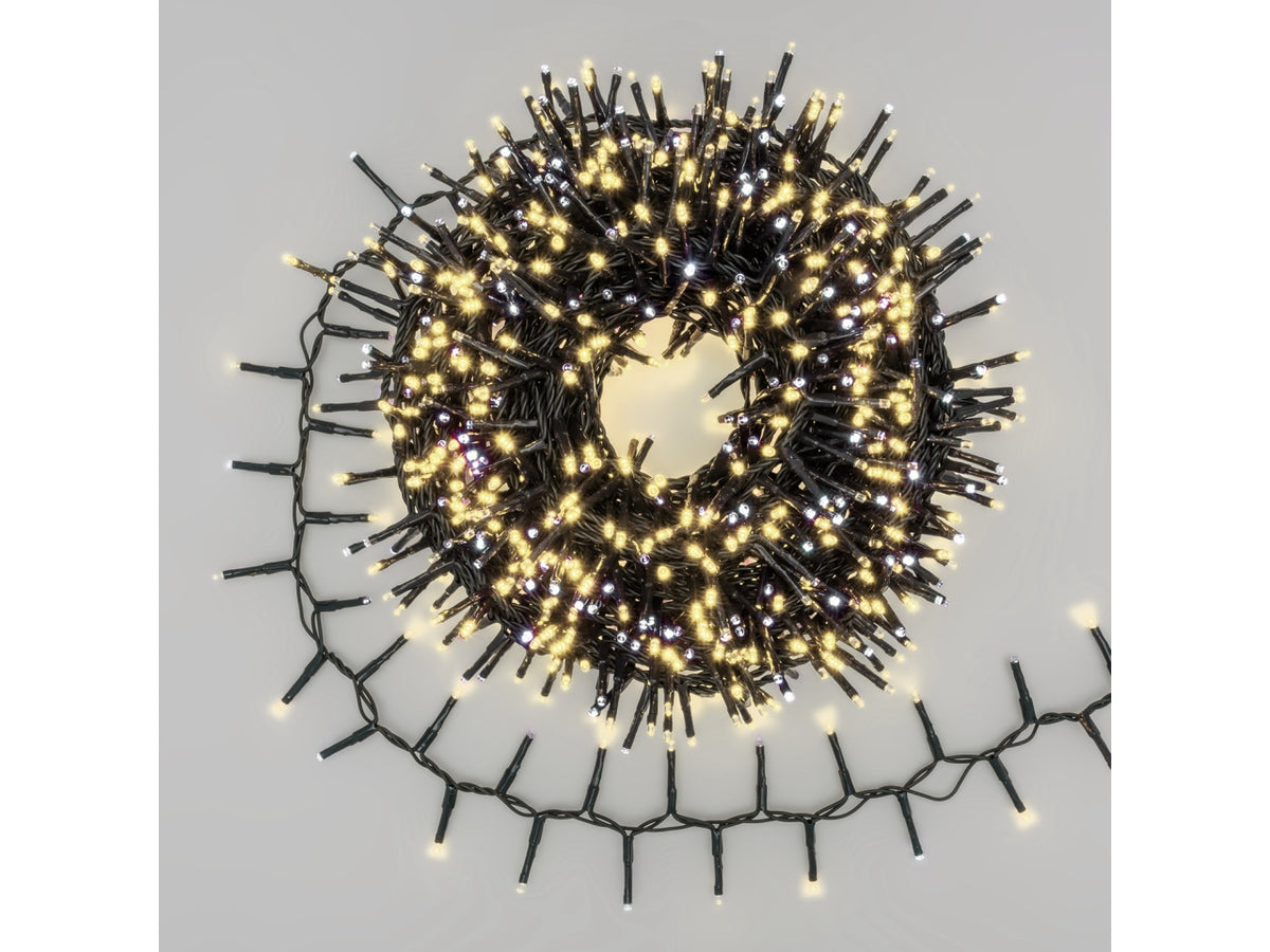 Catena luminosa 2000 miniled con flashled bianco caldo + flash freddo, lunghezza 40mt per uso interno/esterno