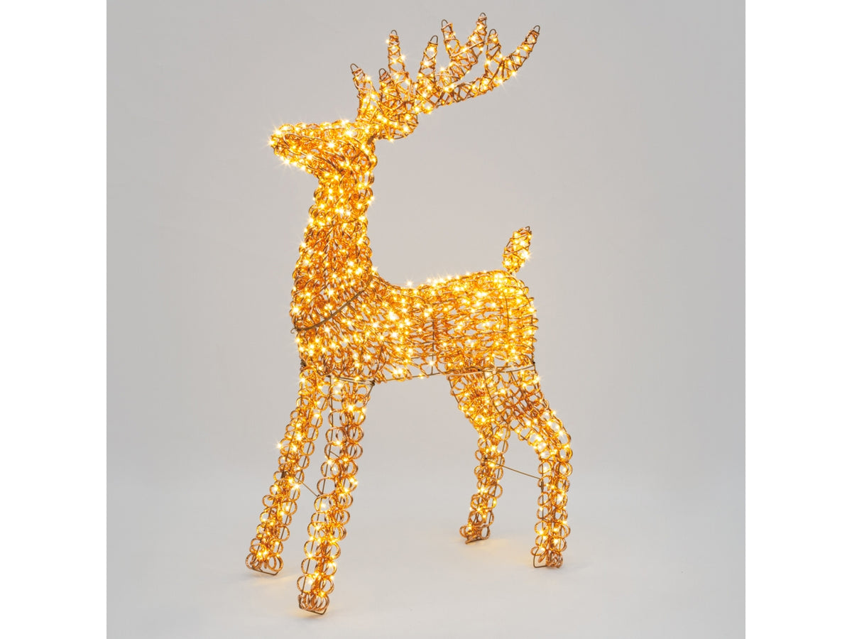 Renna 3D maxi 120cm con 720 led bianco caldo luce fissa e led lampeggianti, telaio color rame, per uso interno/esterno