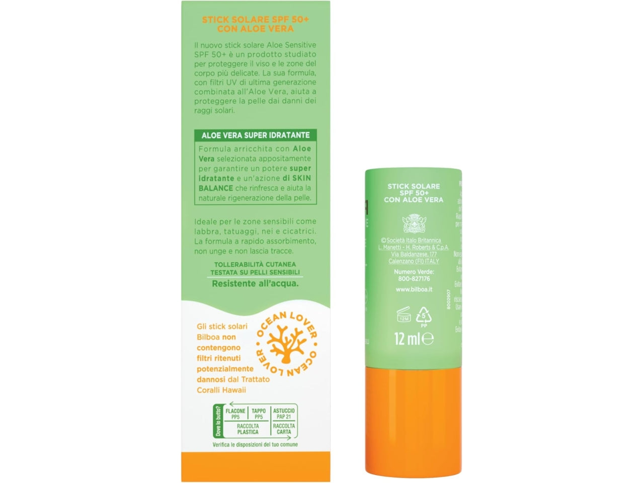 Bilboa aloe sensitive stick solare spf50+ 12ml