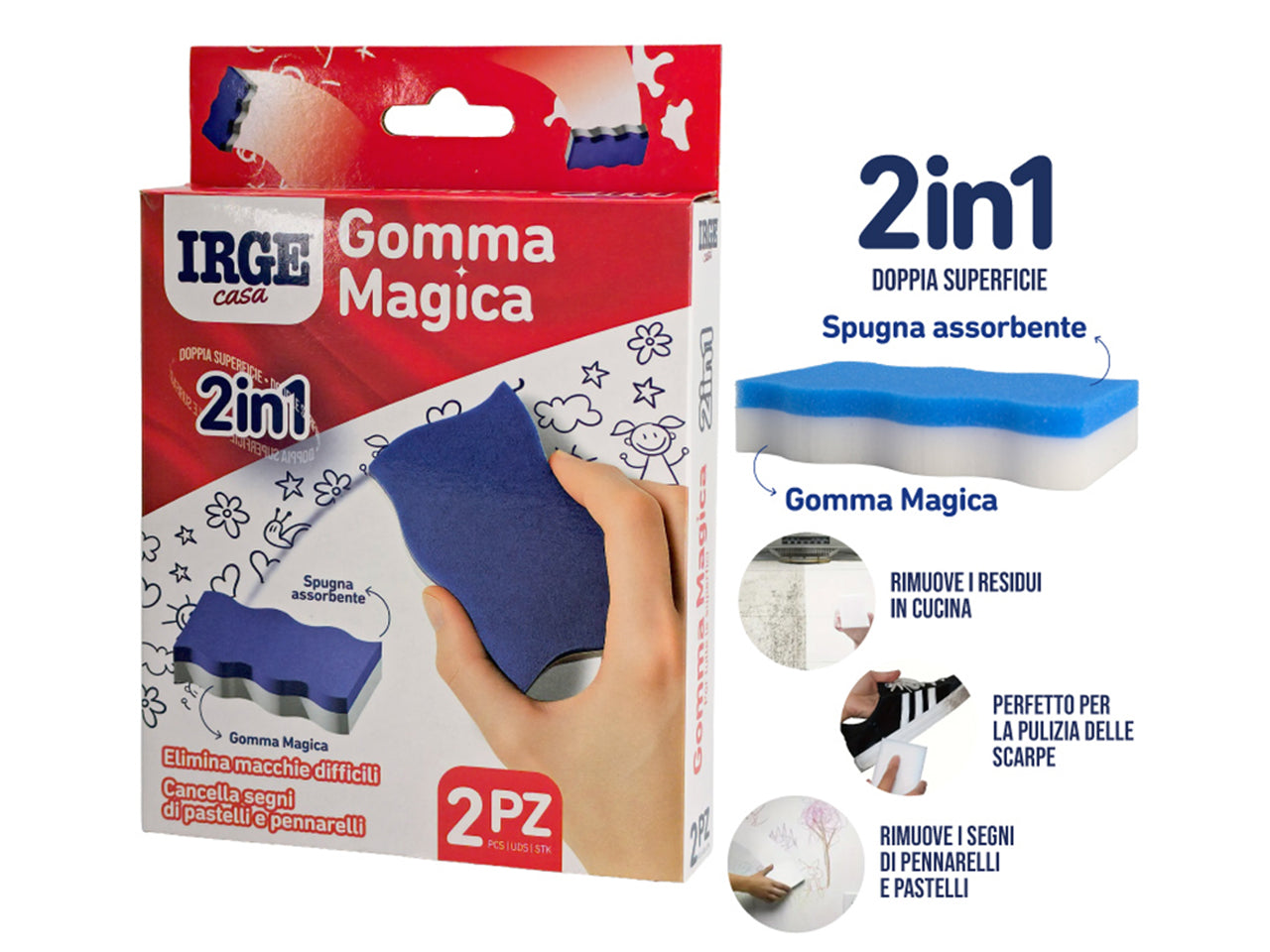 Irge gomma magica 2in1 set da 2 gomme 13x7x2, 5cm
