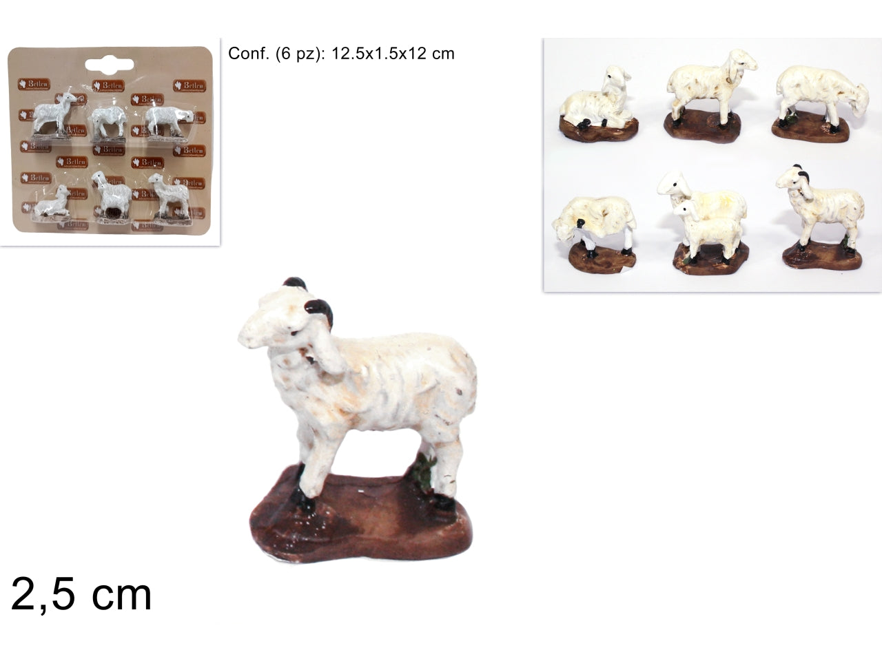 Pecore 2,5cm set da 6 pecore assortite