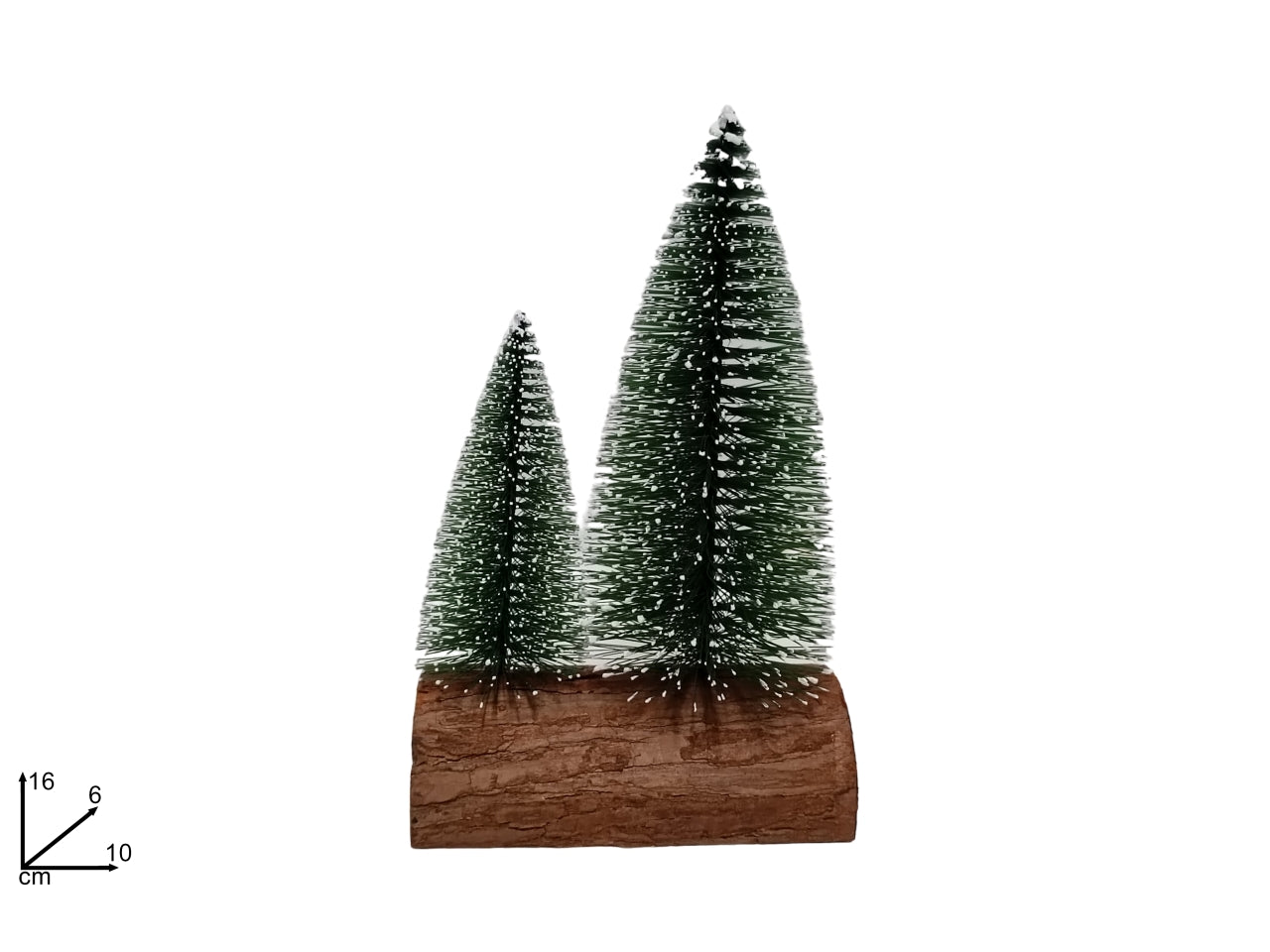 Tronco con 2 alberi innevati 10xh.16cm