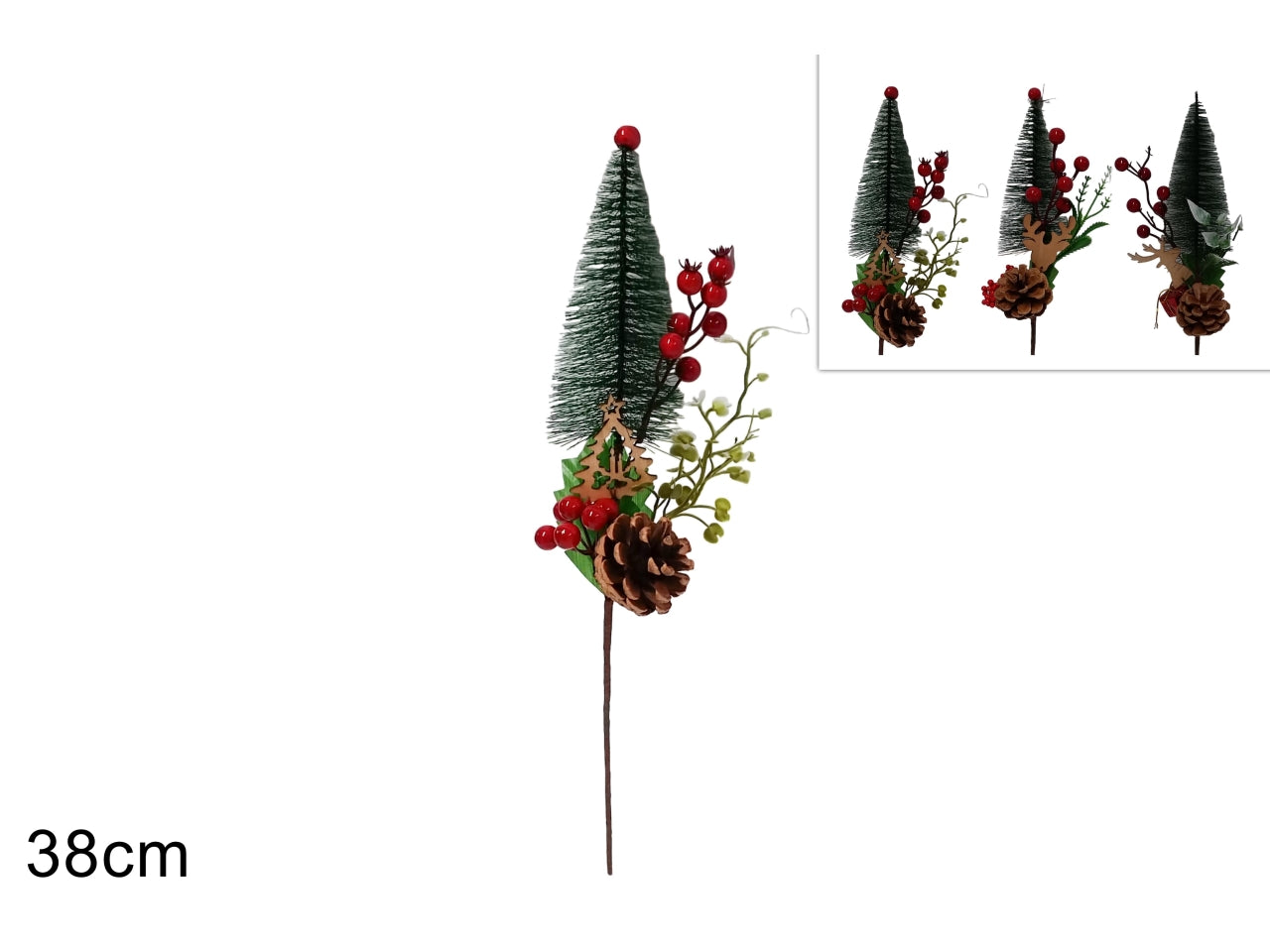 Ramo natalizio 38 cm con albero e bacche, 3 assortimenti