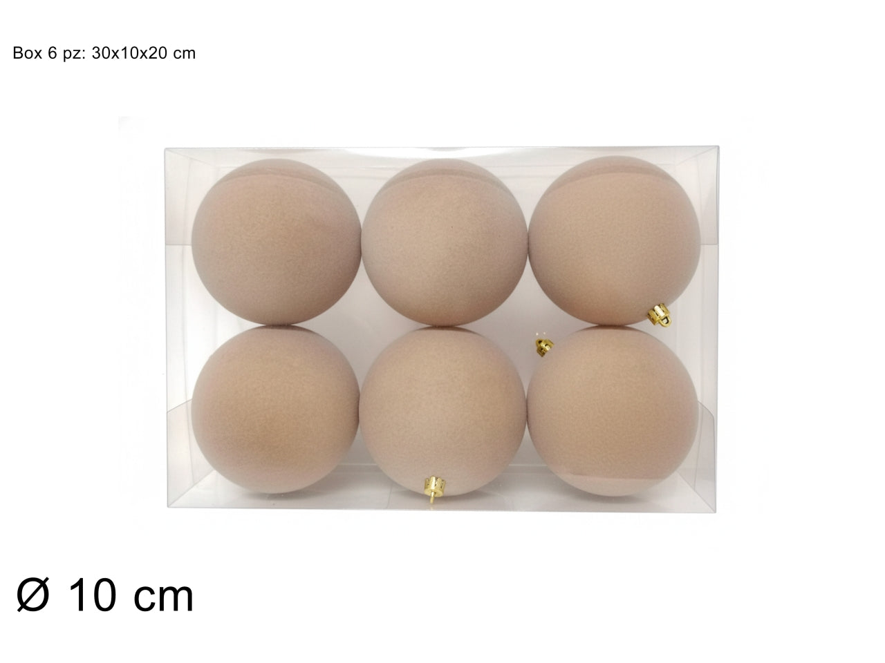 Palle 10cm in confezione da 6 pezzi floccata beige