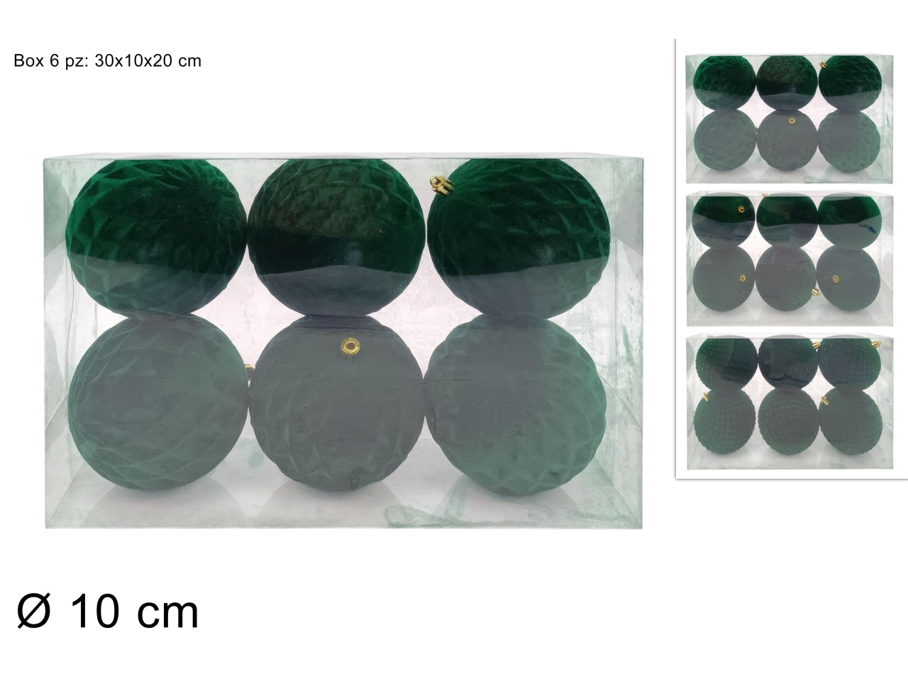 Palle 10cm in confezione da 6 pezzi floccata verde assortita