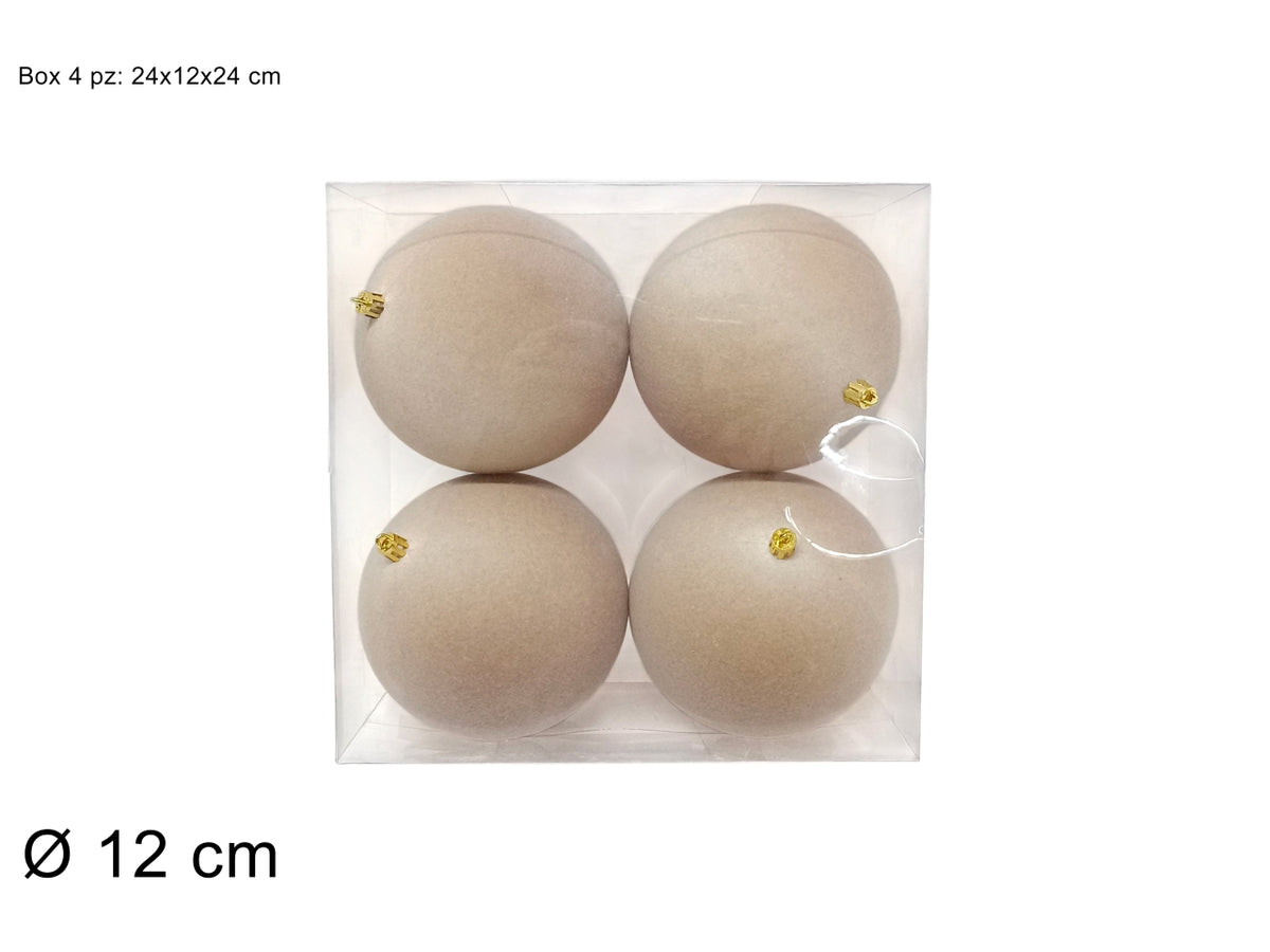 Palle 12cm in confezione da 4 pezzi floccata beige
