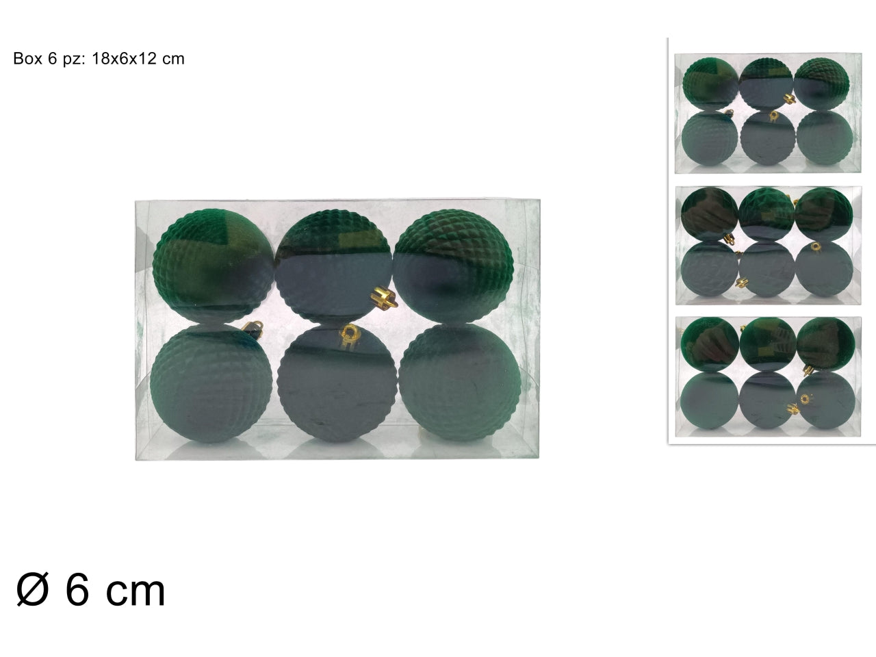 Palle 6cm in confezione da 6 pezzi floccata verde assortita