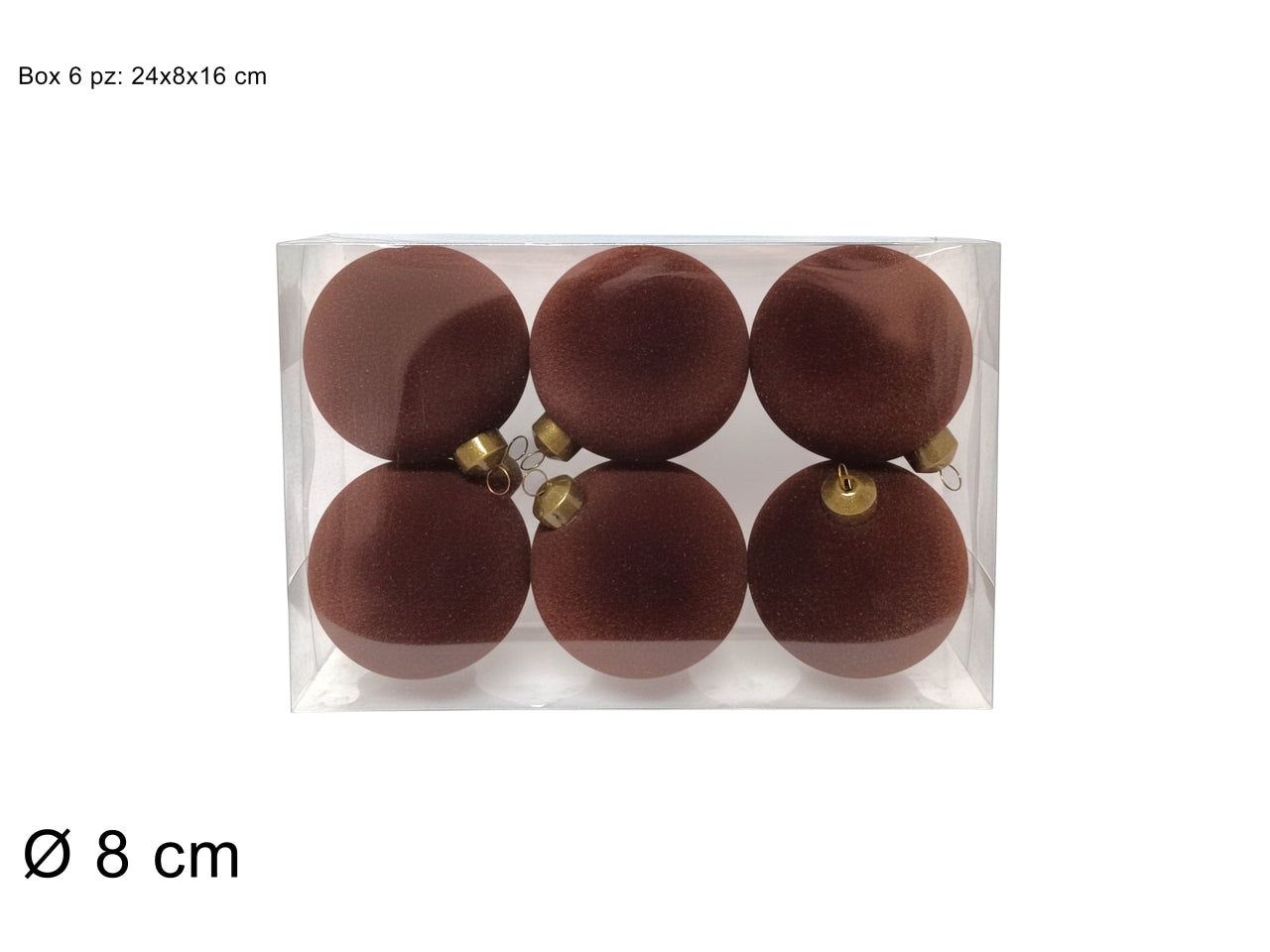 Palle 8cm in confezione da 6 pezzi floccata marrone