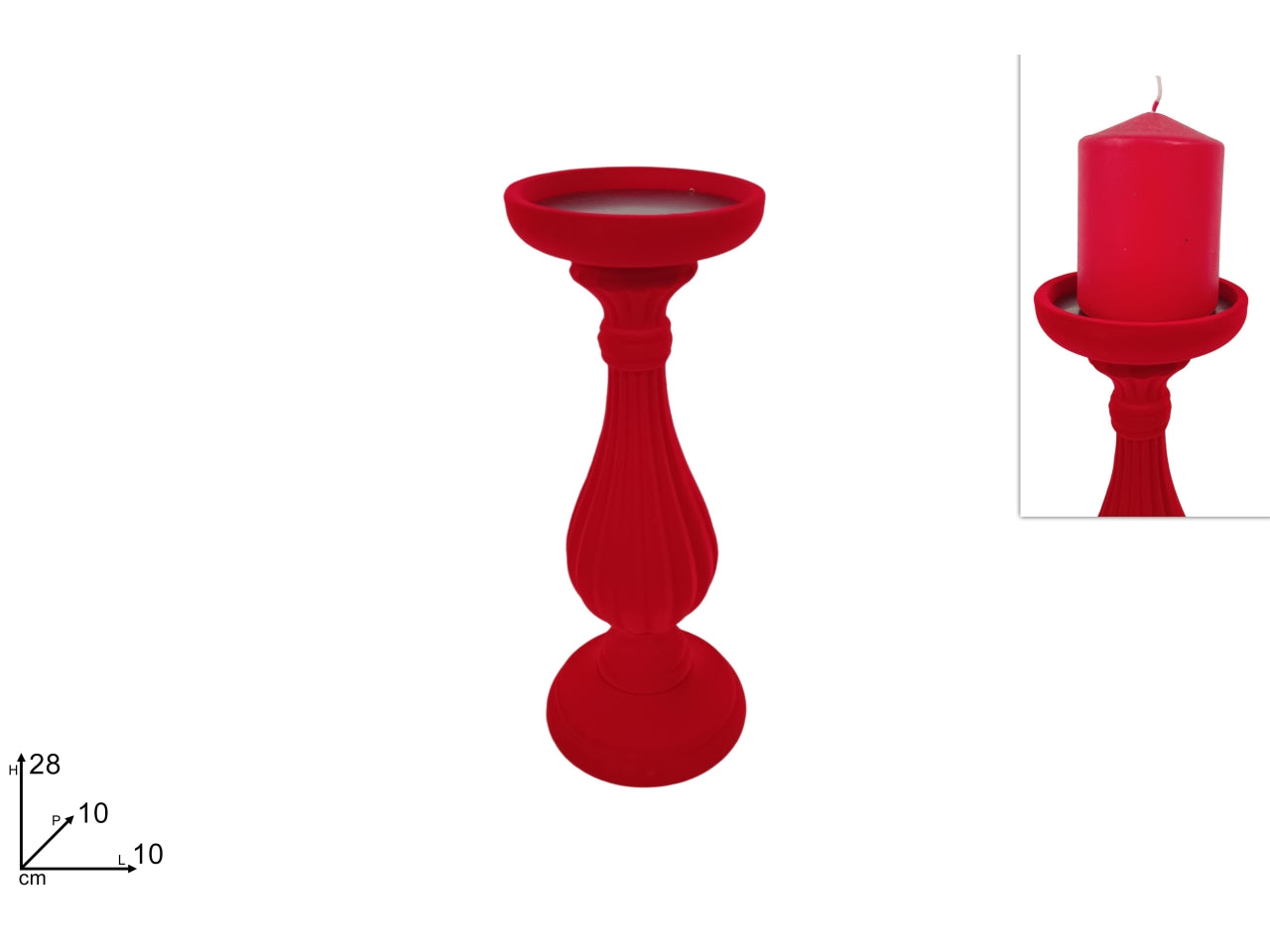 Portacandela 28cm in velluto rosso