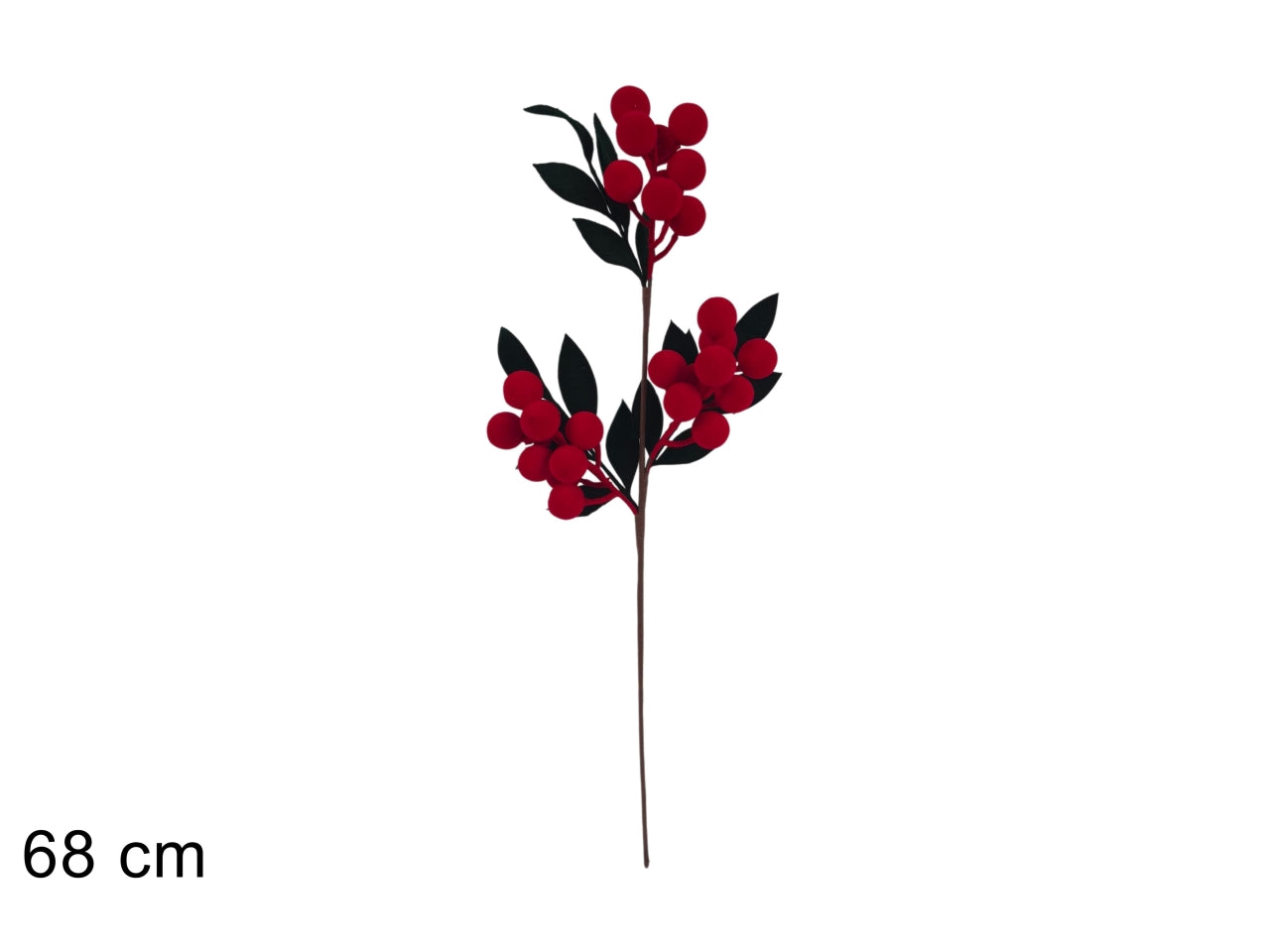Ghirlanda 120cm con bacche in velluto rosso e foglie verdi