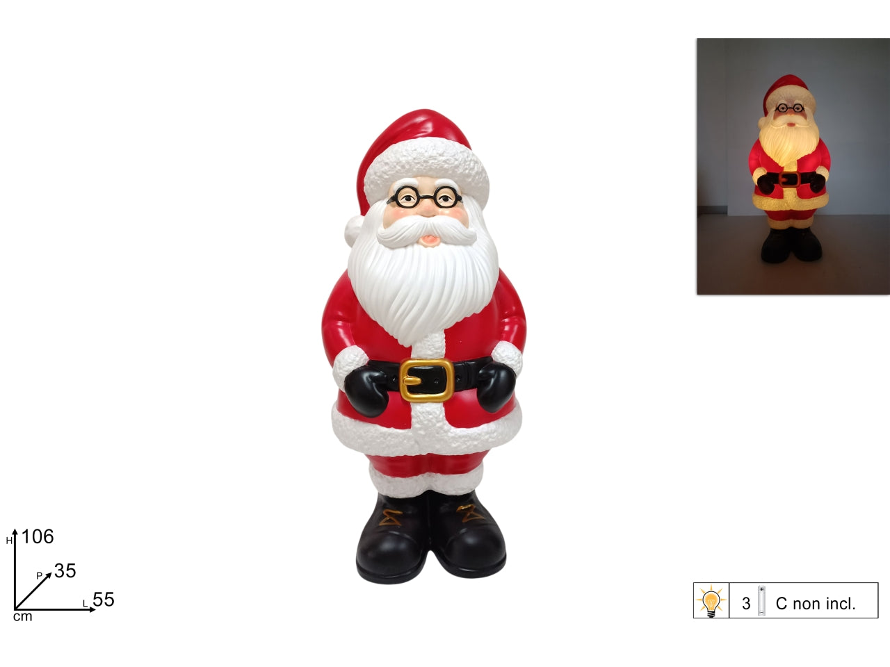 Babbo Natale 106cm con 5 led a batteria