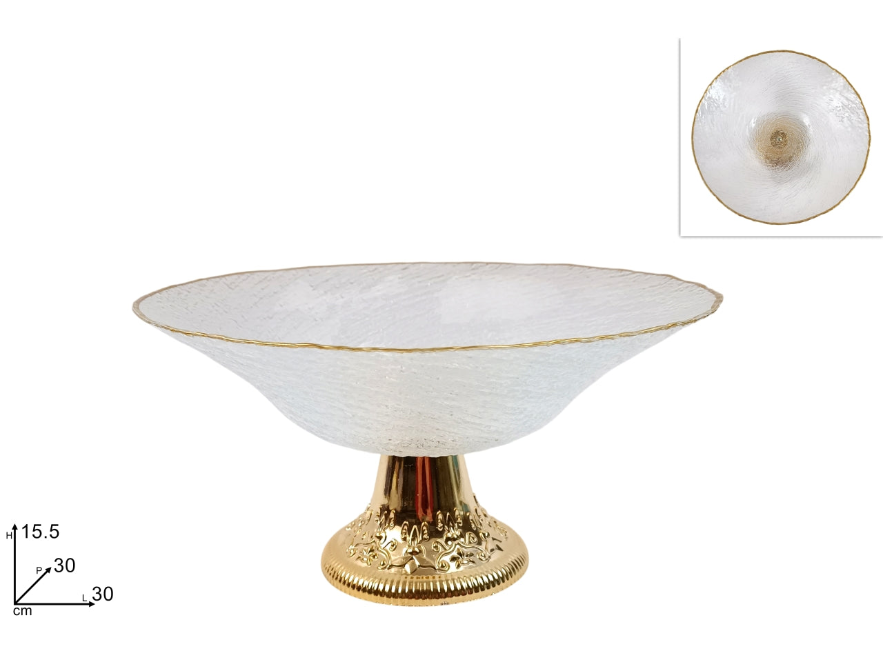 Alzatina in vetro 30cm trasparente con bordo oro