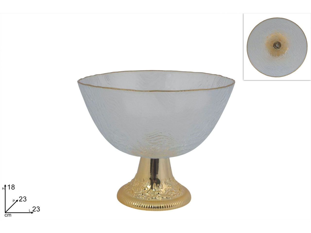 Alzatina coppa in vetro d.23cm trasparente con bordo oro