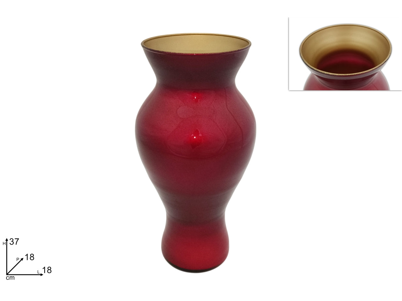 Vaso flora in vetro 37cm rosso con interno oro