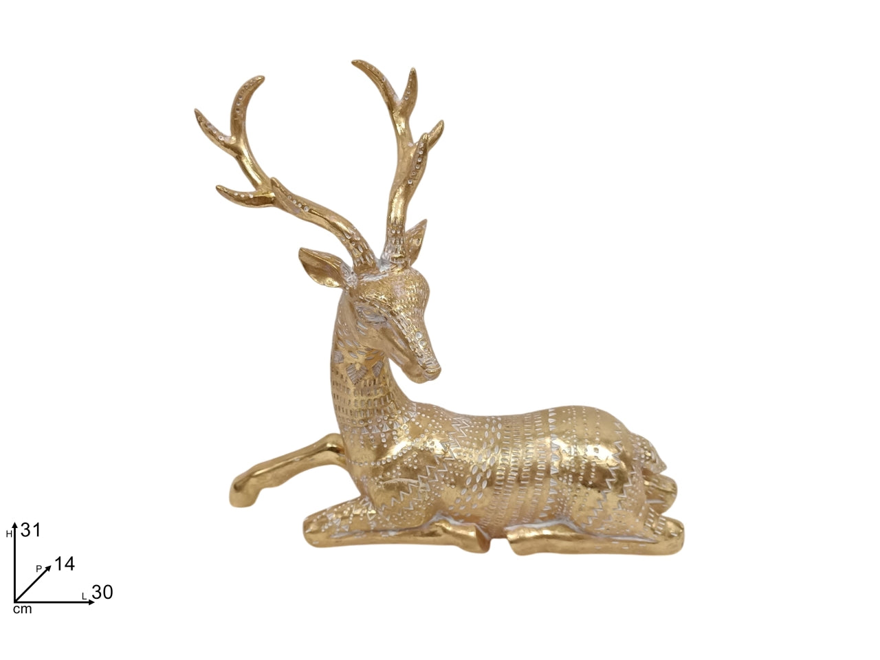 Renna seduta decorata oro 31cm