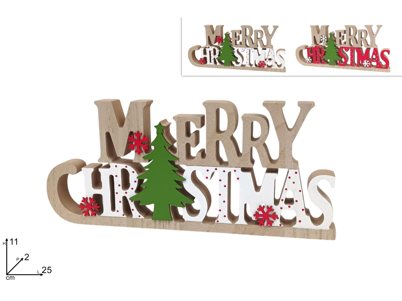 Scritta in legno "Merry Christmas" 2 assortimenti