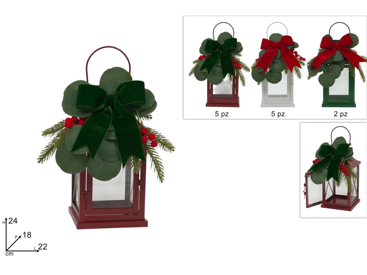 Lanterna decorata 24cm con fiocco 3 assortimenti