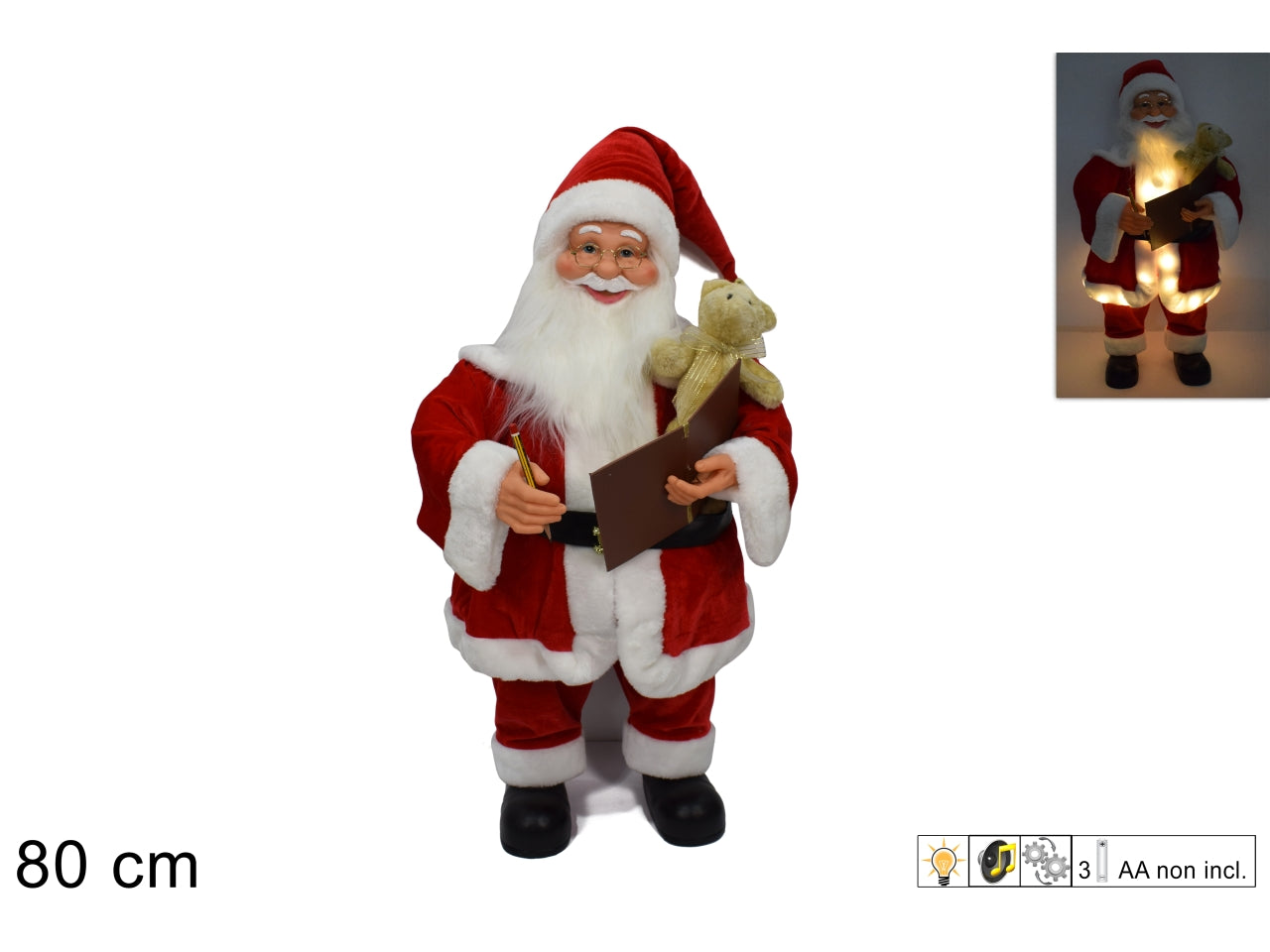 Babbo Natale maxi 80cm con movimento, luce e suono