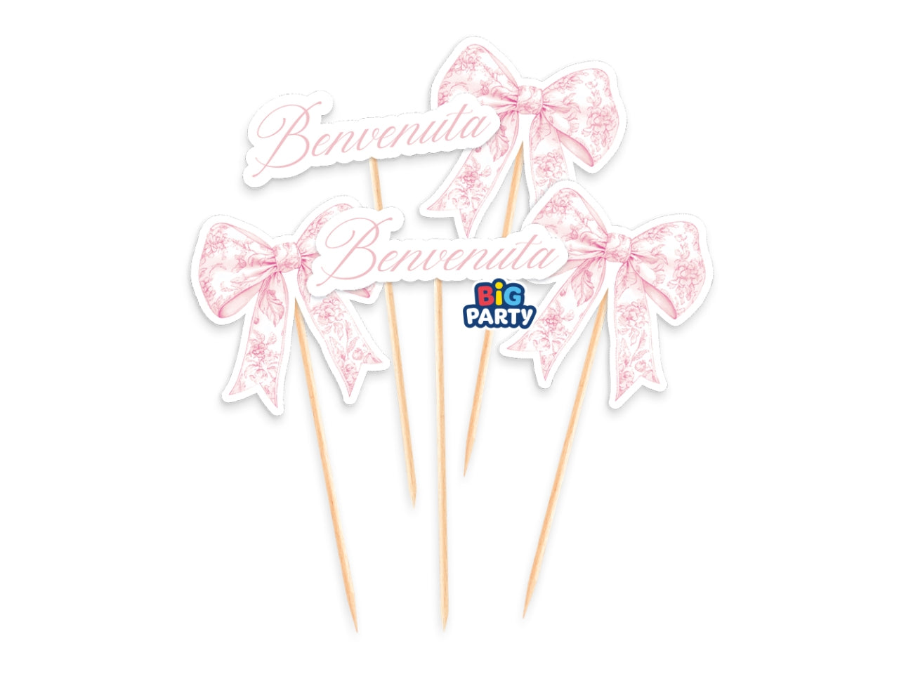 Mini cake topper sagomati benvenuta fiocco vintage set da 5 mini cacke