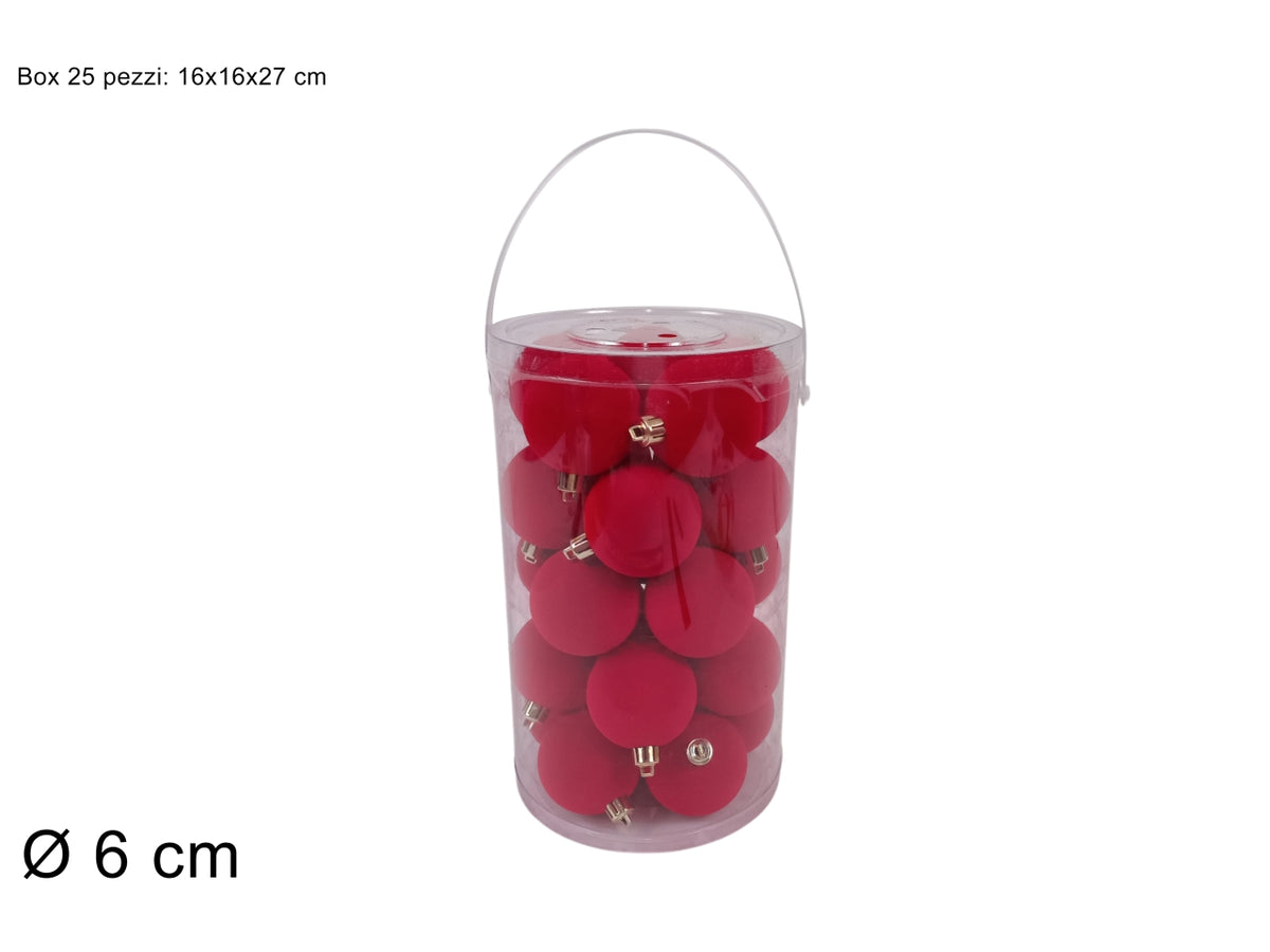 Set 25 palline natalizie da 6cm effetto floccato rosso
