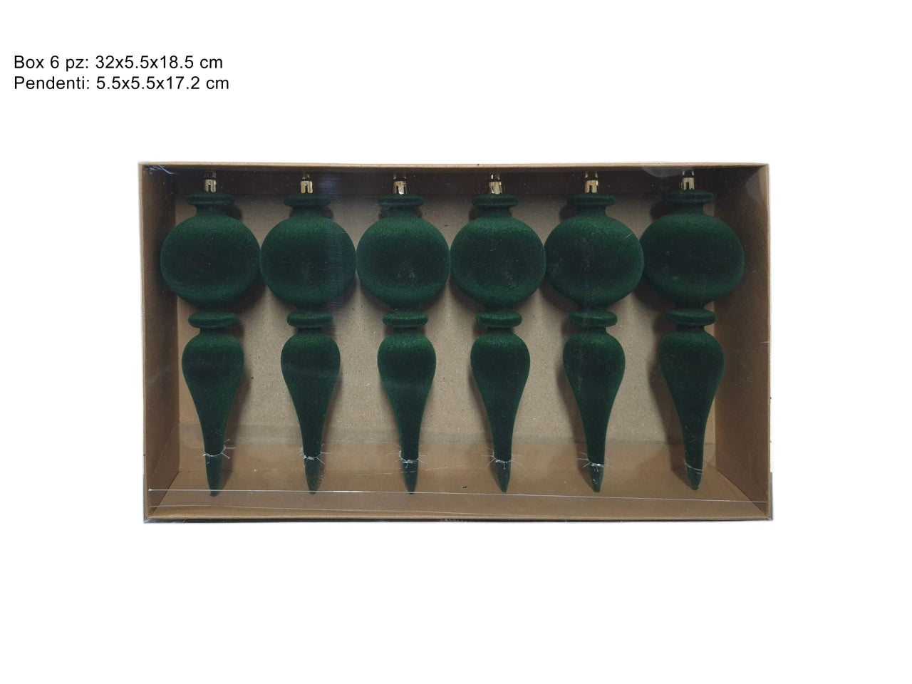 Set 6 pendenti natalizi in velluto verde da 17,2cm