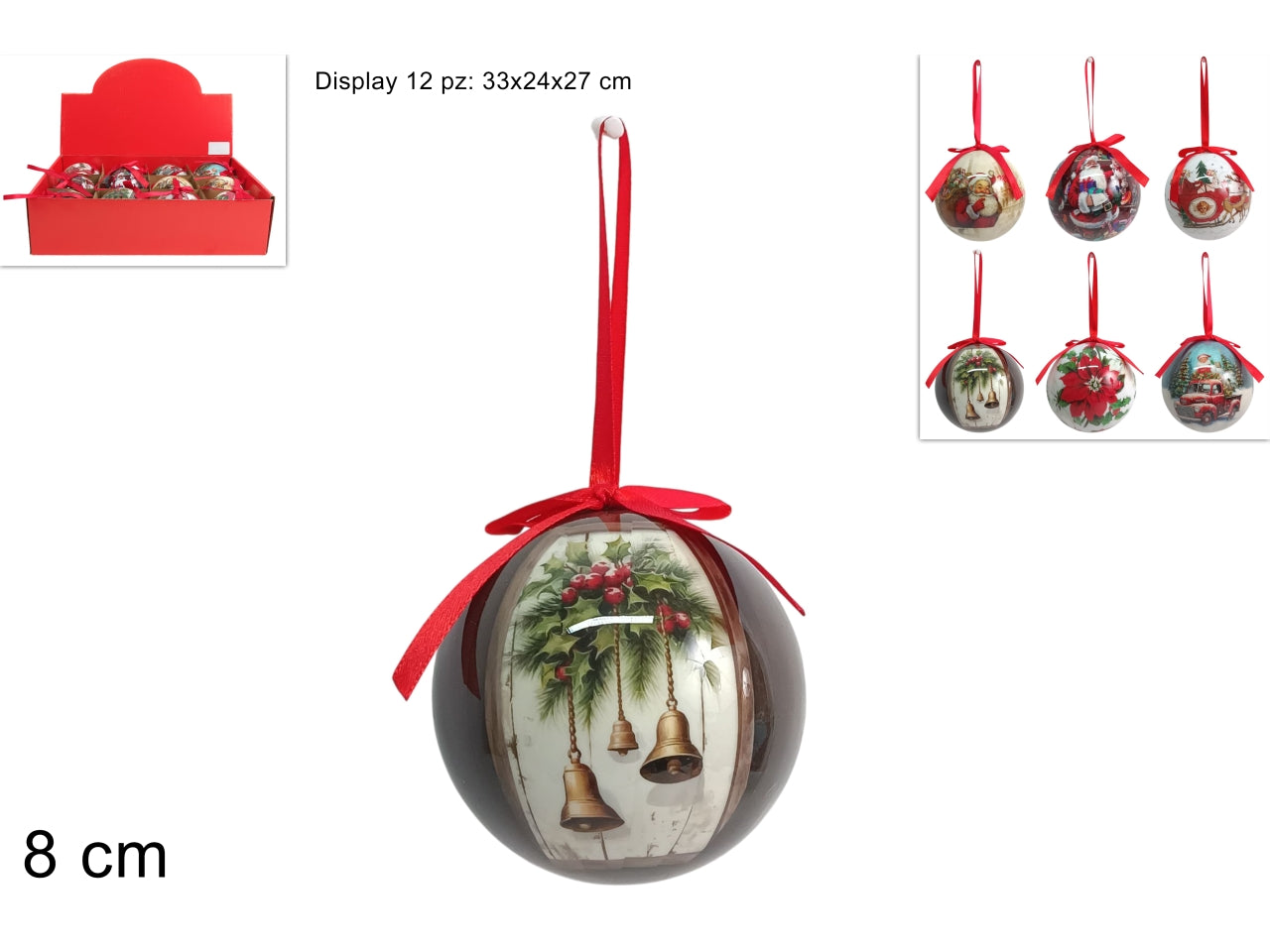 Pallina di natale decorativa da 8cm, decori assortiti