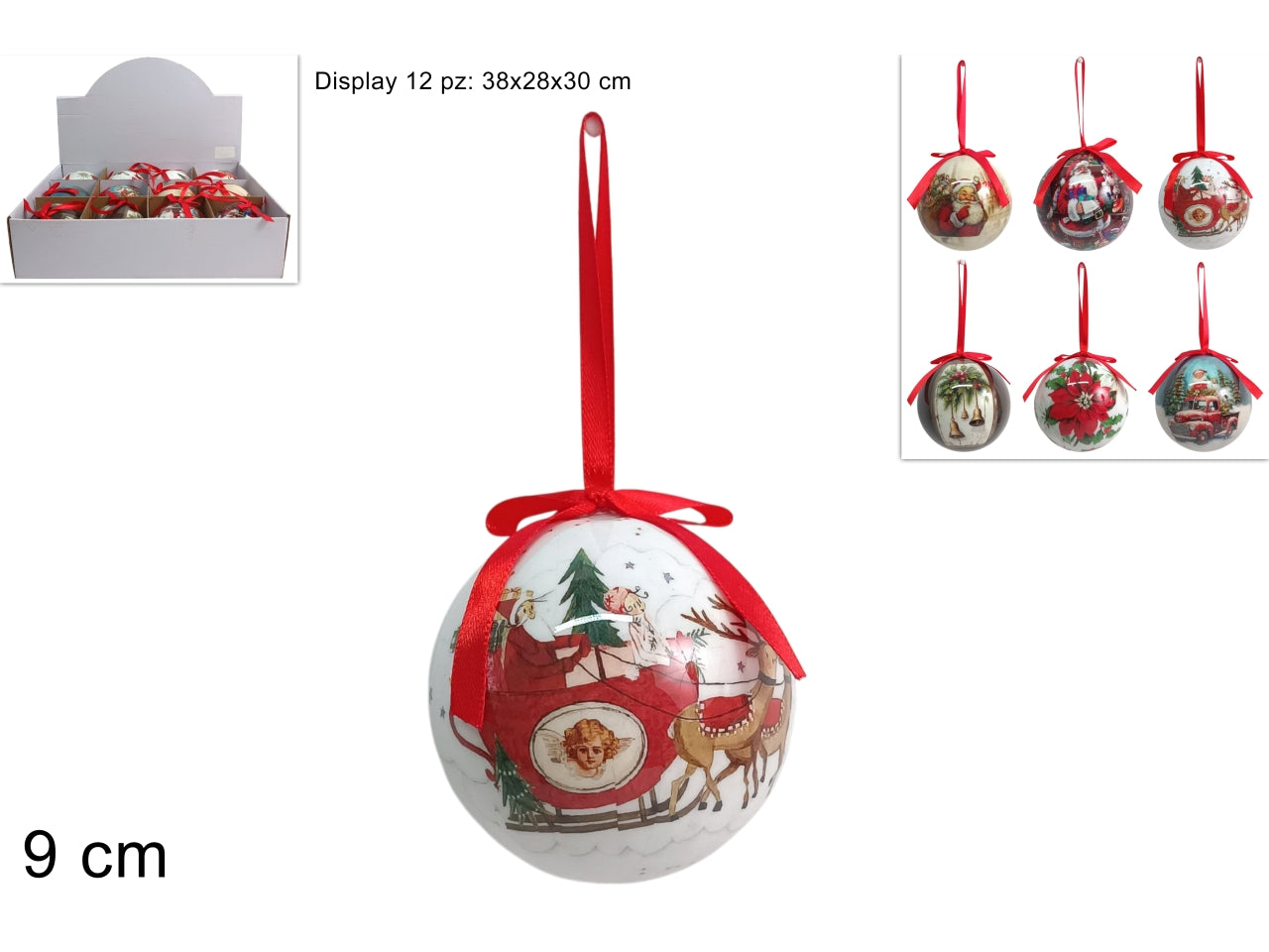 Pallina di natale decorativa da 9cm, decori assortiti