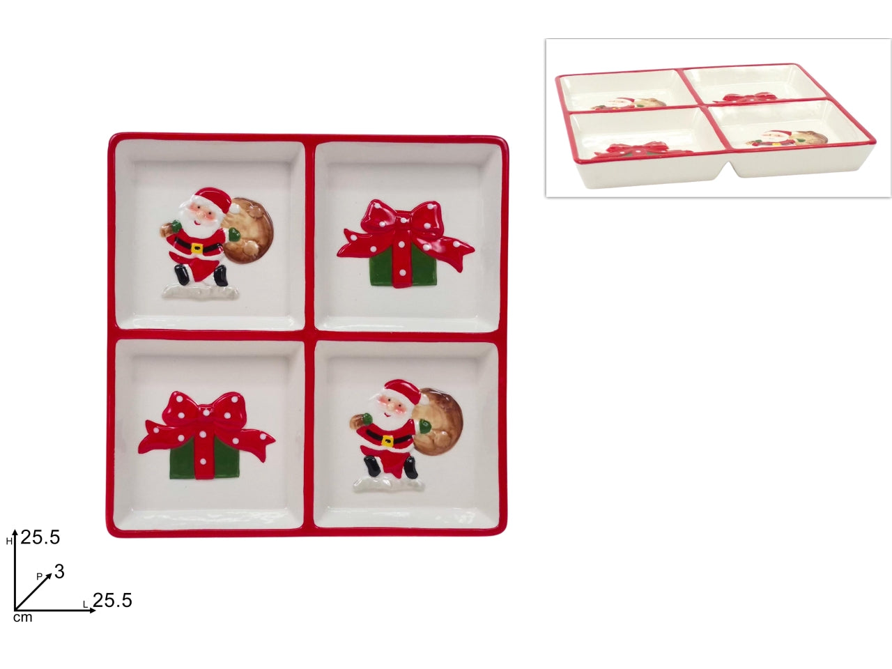 Piatto quadrato a 4 posti con babbo natale